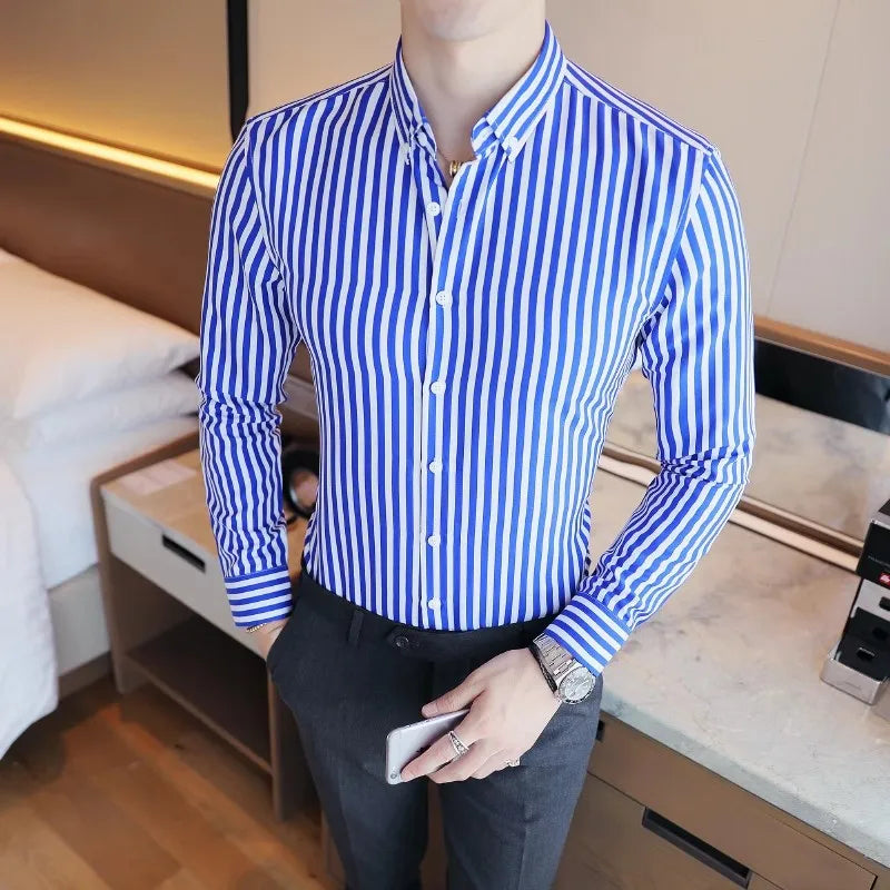 Camisa Social Masculina Slim Listrada